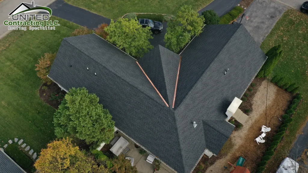 Aerial view of roof new installation