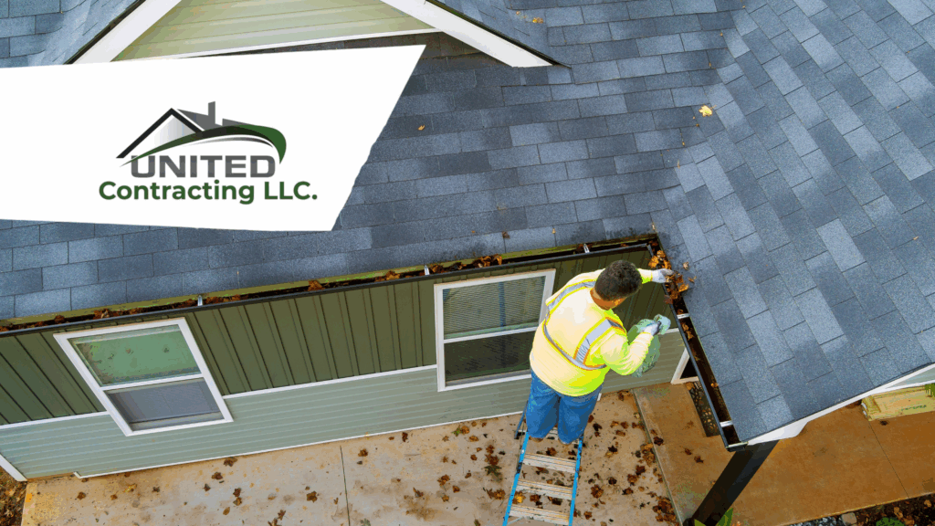 House Man Unclogging Gutters