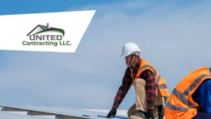 A specialized professional is installing a roof on a commercial building. The image shows the complexity and technical process involved in the construction or renovation of a large-scale roof.