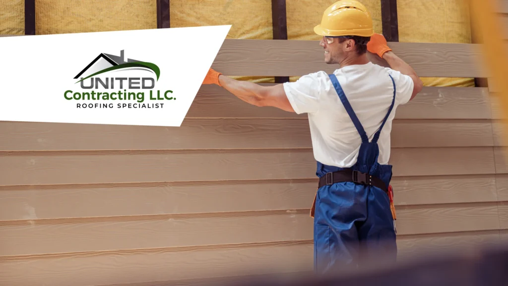 A skilled worker is carefully installing exterior siding on the facade of a house, using appropriate tools to ensure precise and aesthetic placement of the material.