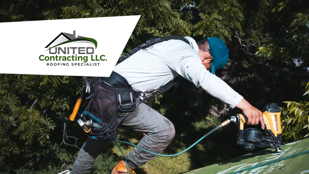 An aerial shot showing a roof and its general condition from an elevated perspective.