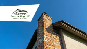 A brick chimney against a clear blue sky.
